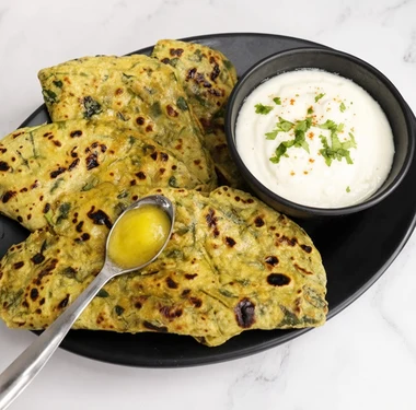 Ajwain methi parantha with curd at Pind Di Roti in Toronto